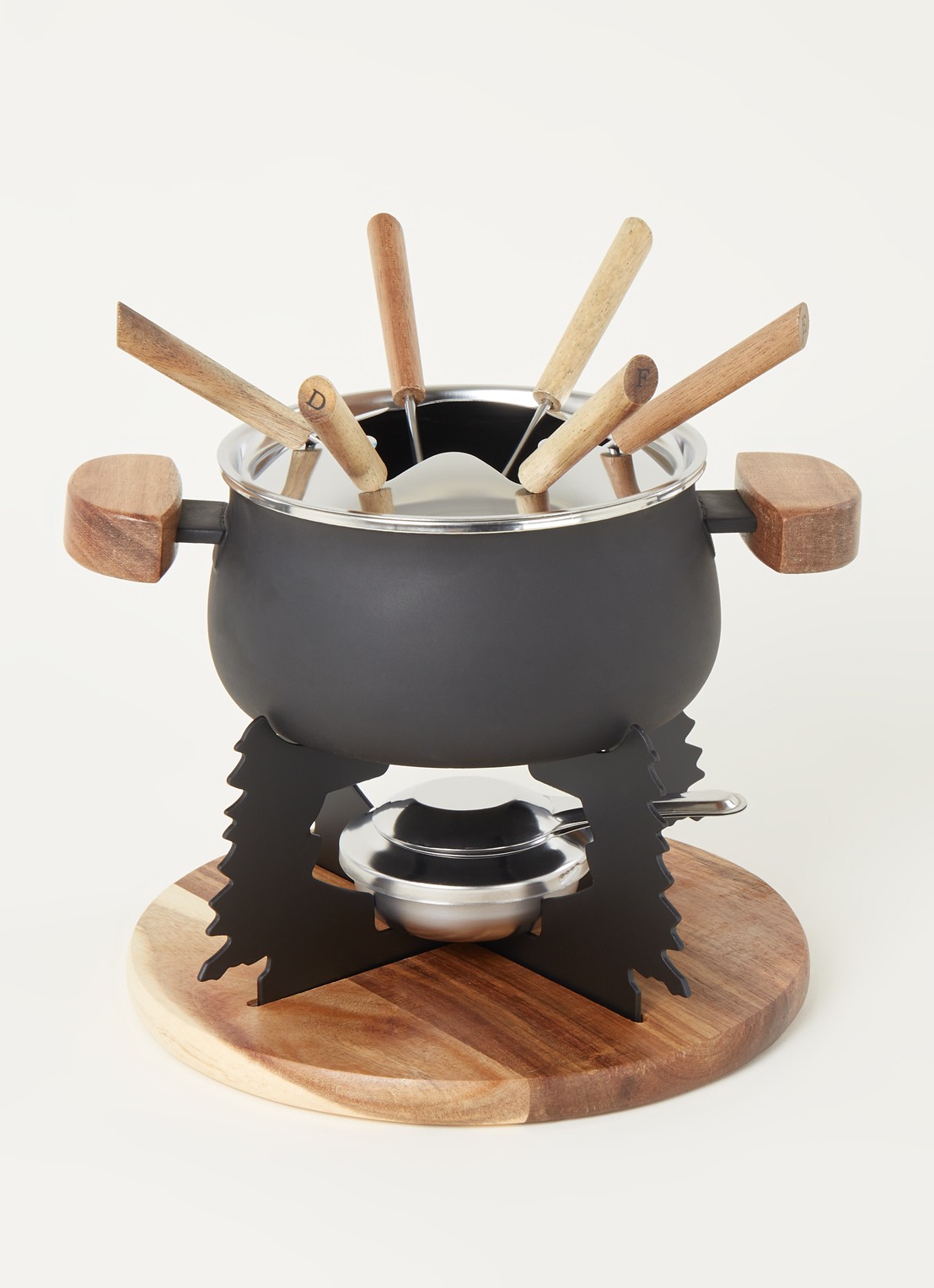 Cosy & Trendy Fondueset geëmailleerd met zes vorkjes - voorkant 2 zwart
