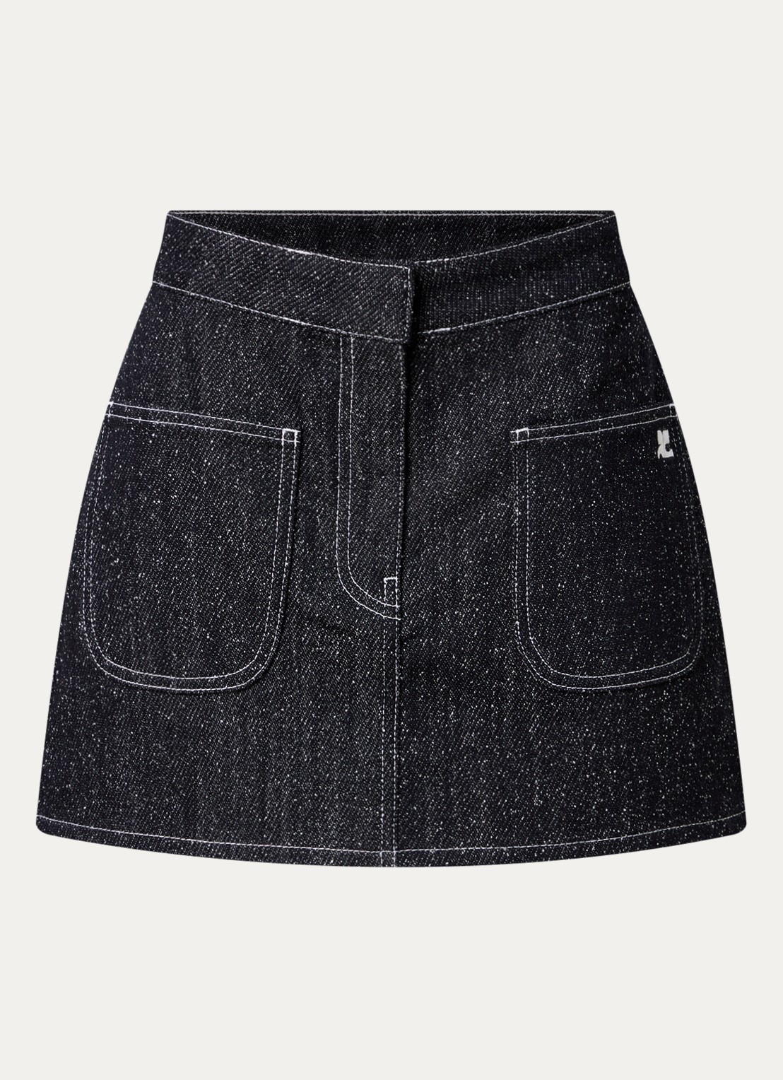 Courrèges Mini spijkerrok met tweed-look - voorkant 3 zwart