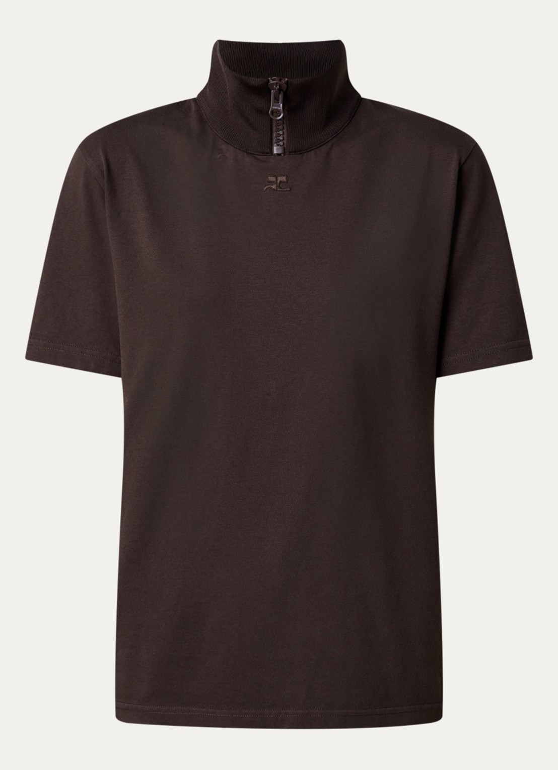 Courrèges T-shirt met logoborduring en col - voorkant 3 chocoladebruin