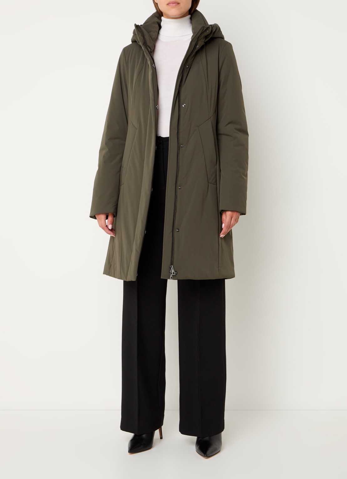 Creenstone Alexandra gewatteerde parka met afneembare capuchon - voorkant 2 olijfgroen