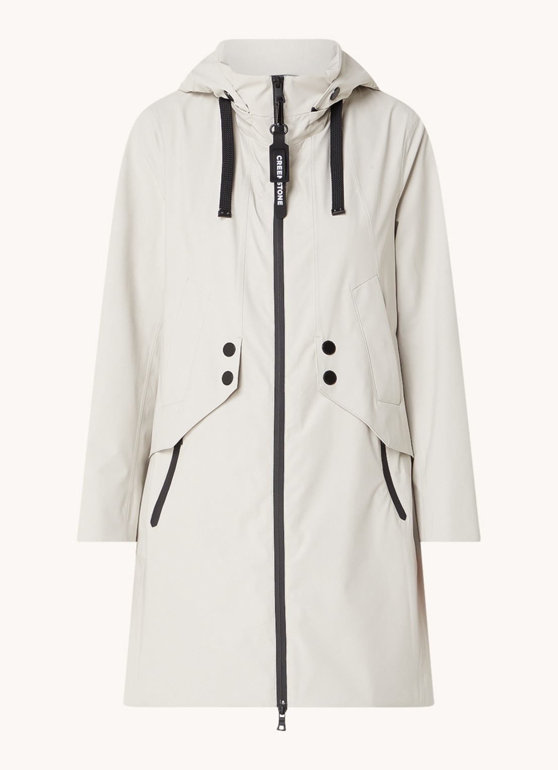 Creenstone Dalia parka met capuchon en ritszakken - voorkant gebroken wit