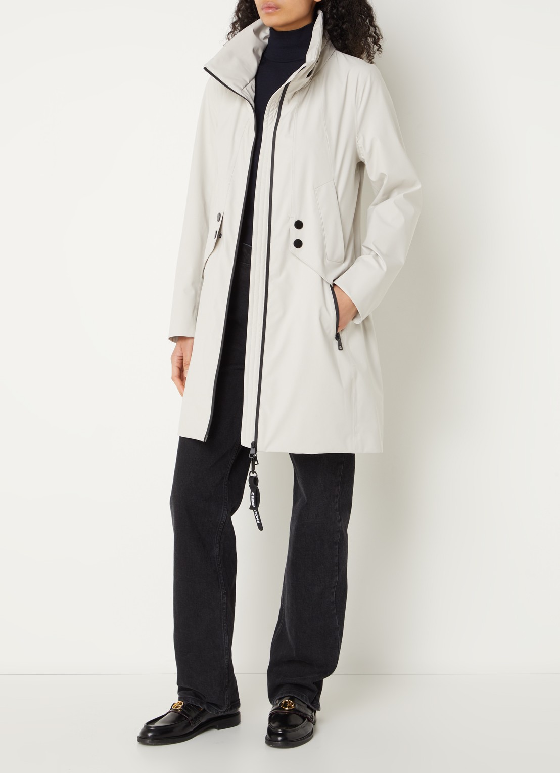 Creenstone Dalia parka met capuchon en ritszakken - voorkant 2 gebroken wit