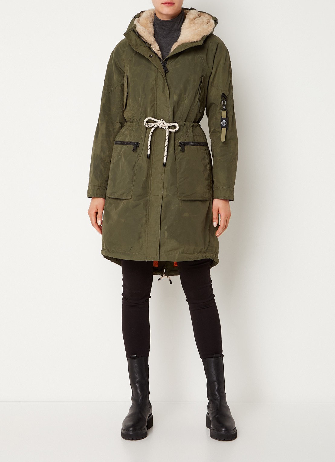 Creenstone Gewatteerde parka met uitneembare voering van imitatiebont - detail 4 olijfgroen