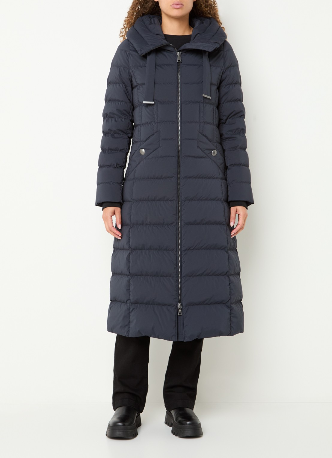 Creenstone Lorraine longline pufferjas met donsvulling en capuchon - detail 4 donkerblauw
