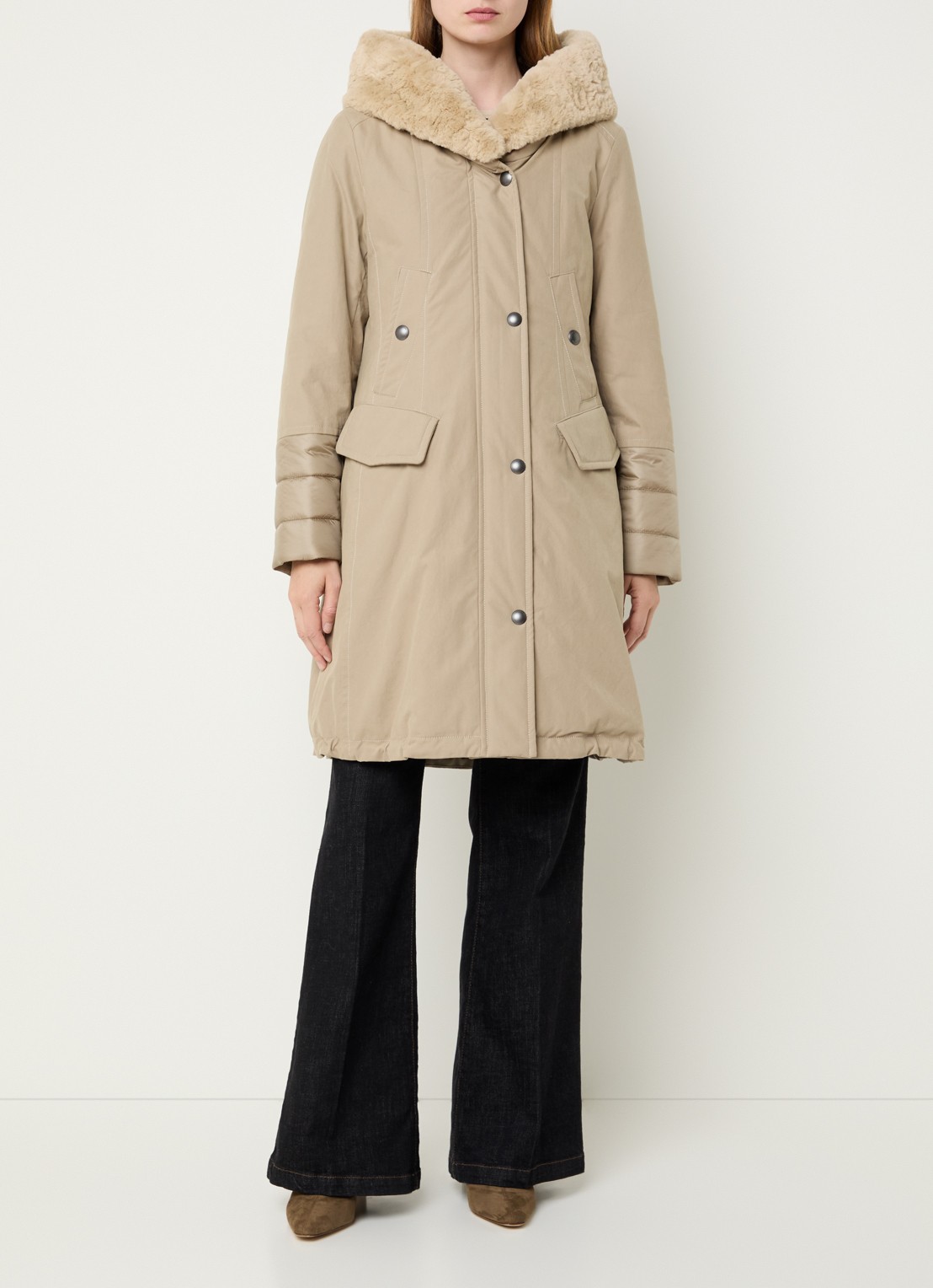 Creenstone Rhona gewatteerde parka met afneembare imitatiebont - detail beige