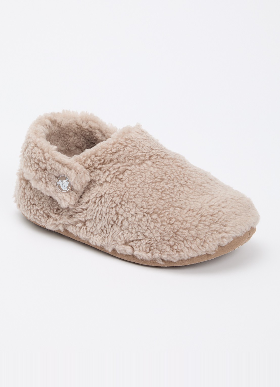 Crocs Classic Cozzzy pantoffel van imitatiebont  - voorkant 3 donkerbeige