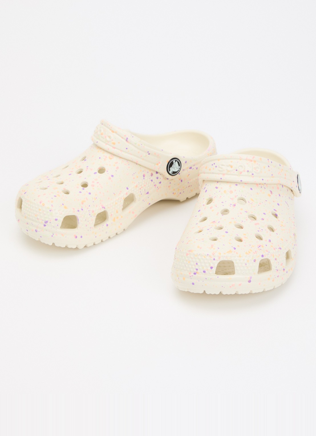 Crocs Classic Glow Paint Splatter Clog instapper met logo - voorkant 4 ivoor