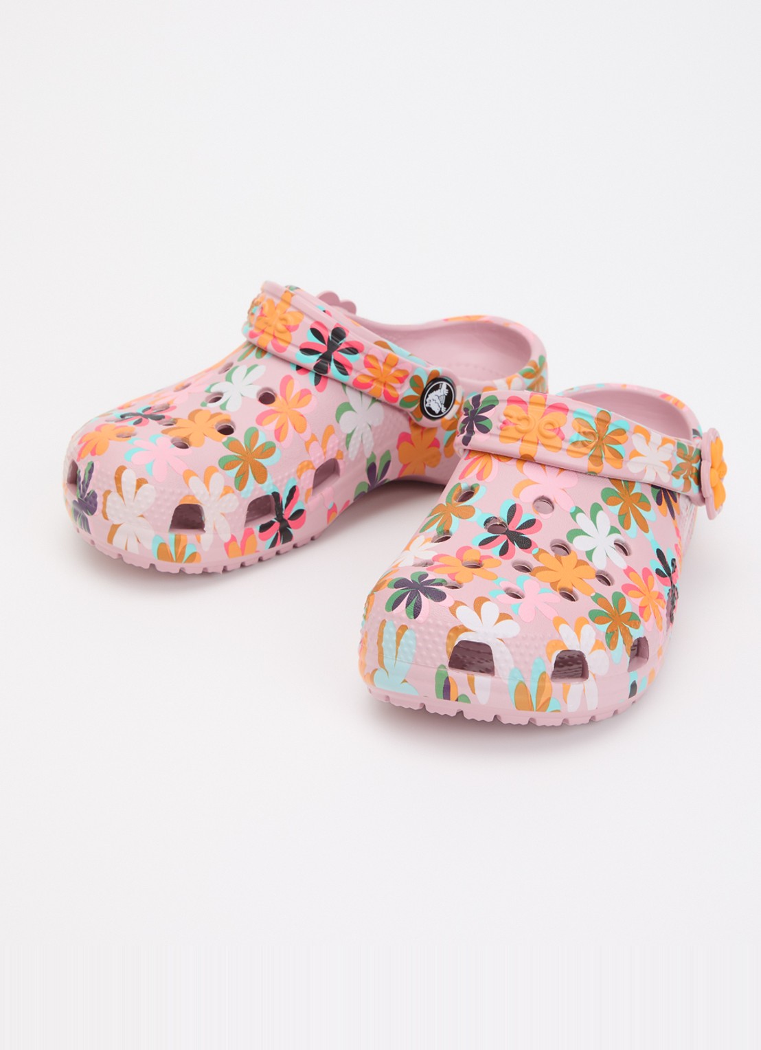 Crocs Classic Graphic Clog instapper met bloemenprint - voorkant 2 paars