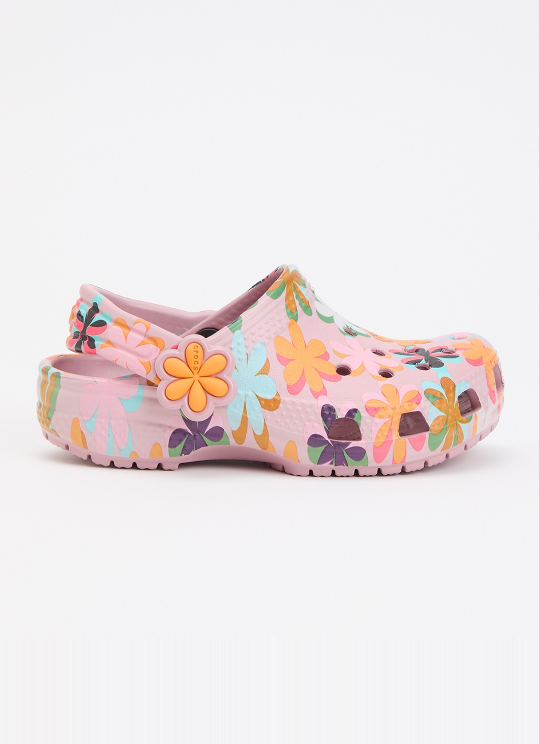 Crocs Classic Graphic Clog instapper met bloemenprint - voorkant roze