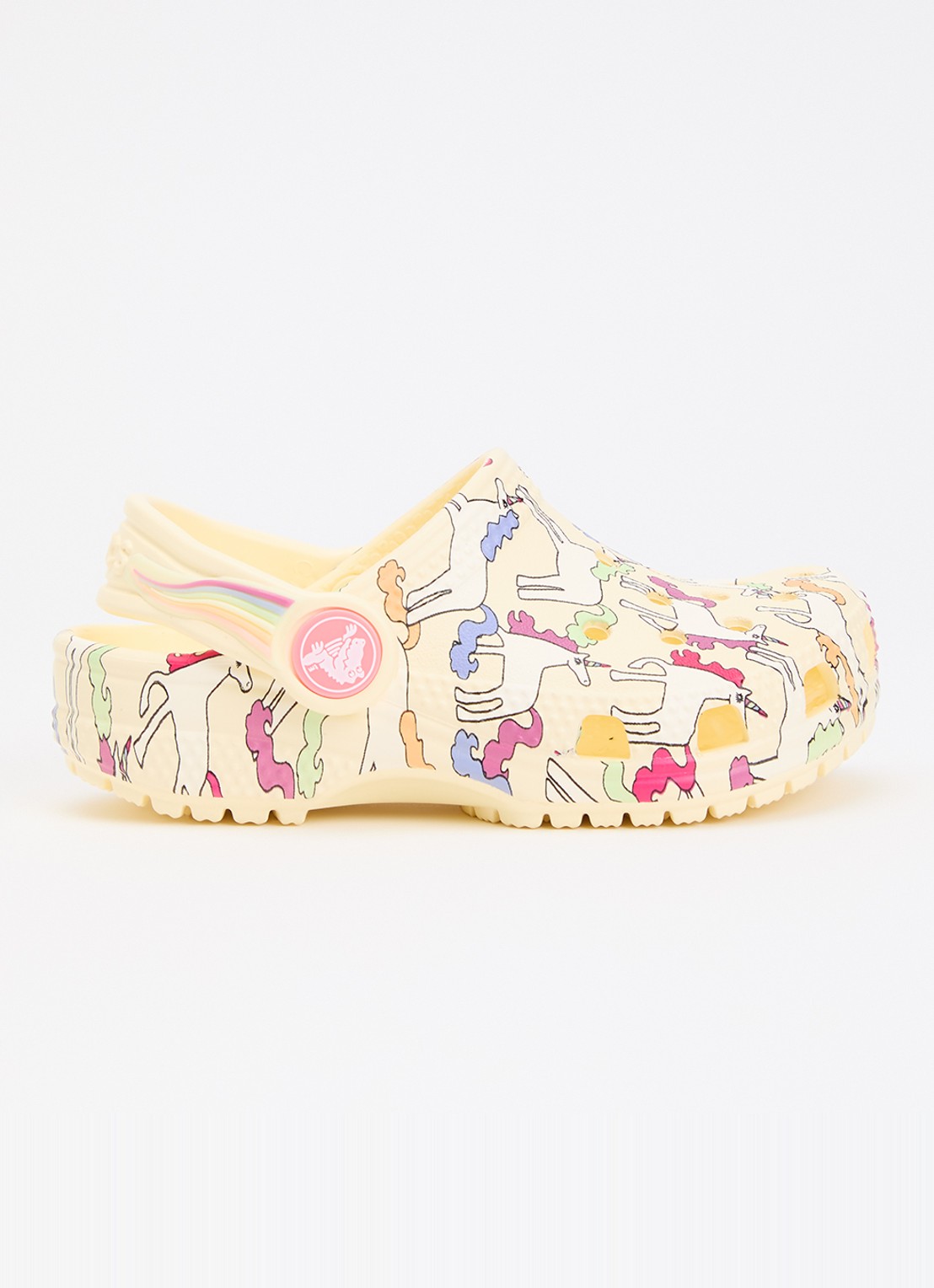 Crocs Classic Graphic Clog instapper met print  - voorkant 2 lichtgeel