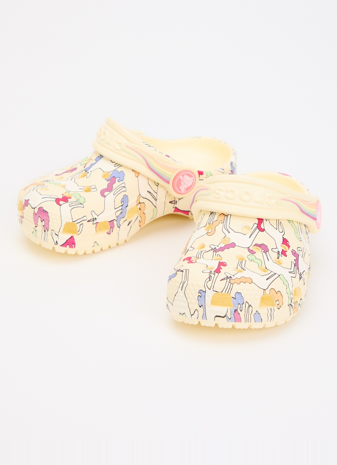 Crocs Classic Graphic Clog instapper met print  - voorkant 3 lichtgeel