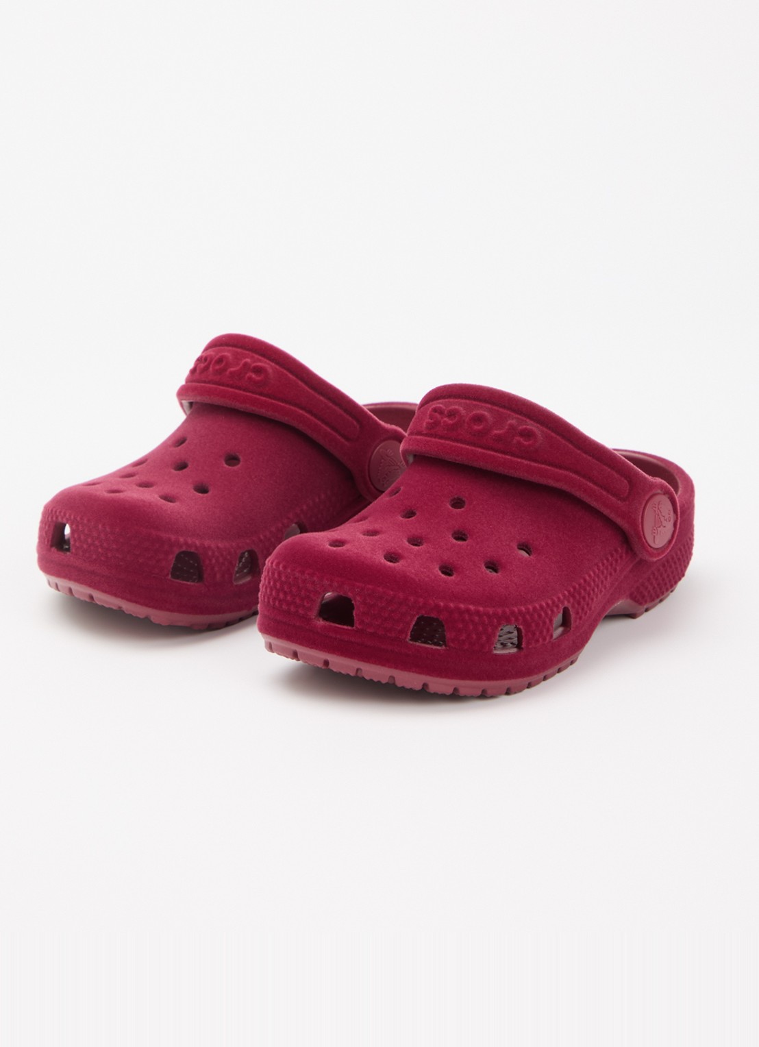 Crocs Classic Velvet Clog instapper van fluweel met logo - voorkant 3 bordeauxrood