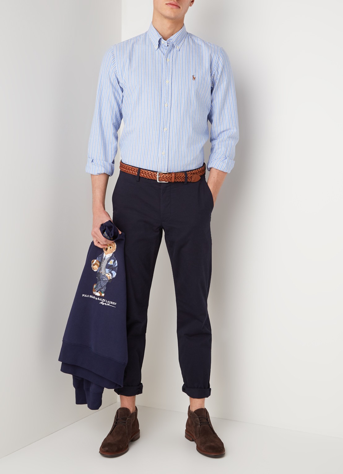 Custom fit button down-overhemd - voorkant 4 patterned - blue