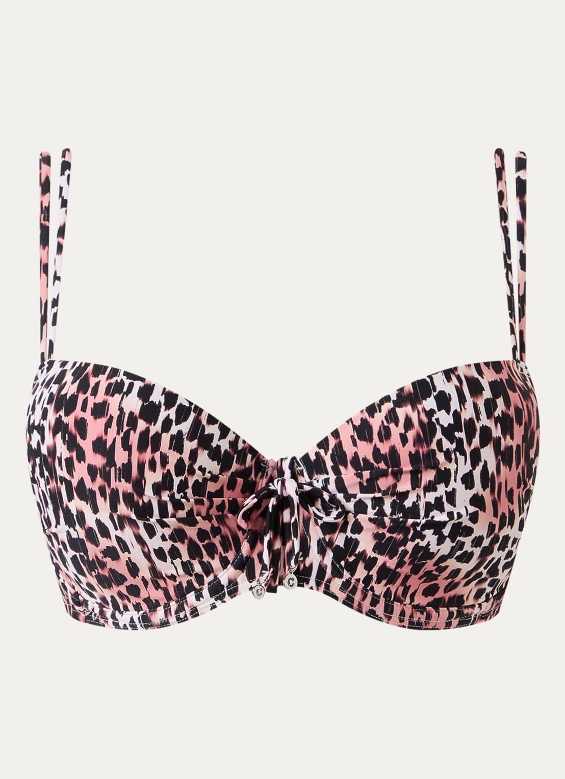 Cyell Balconette bikinitop met panterprint - voorkant koraal