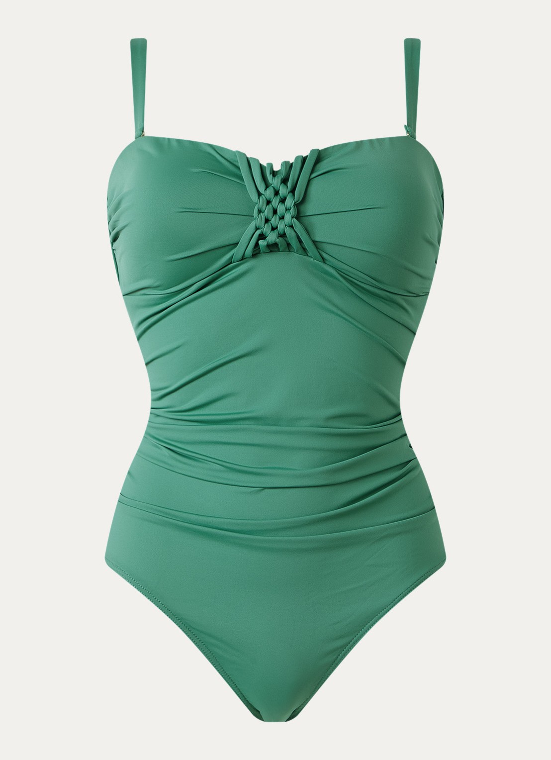 Cyell Bandeau badpak met knoopdetail - voorkant groen