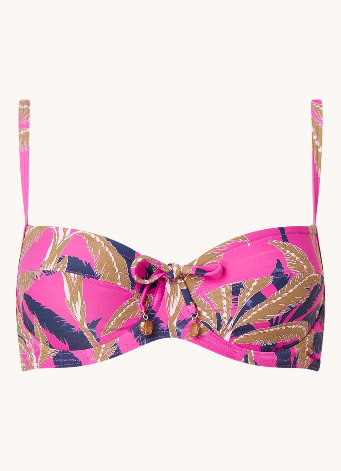 Cyell Bikinitop met beugel en bladprint - voorkant 7 fuchsia