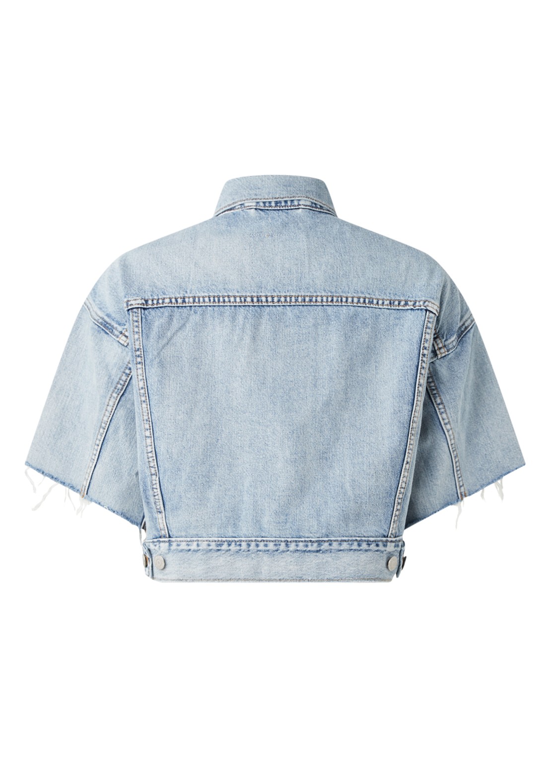 Dad Trucker cropped spijkerjas met korte mouw - achterkant indigo