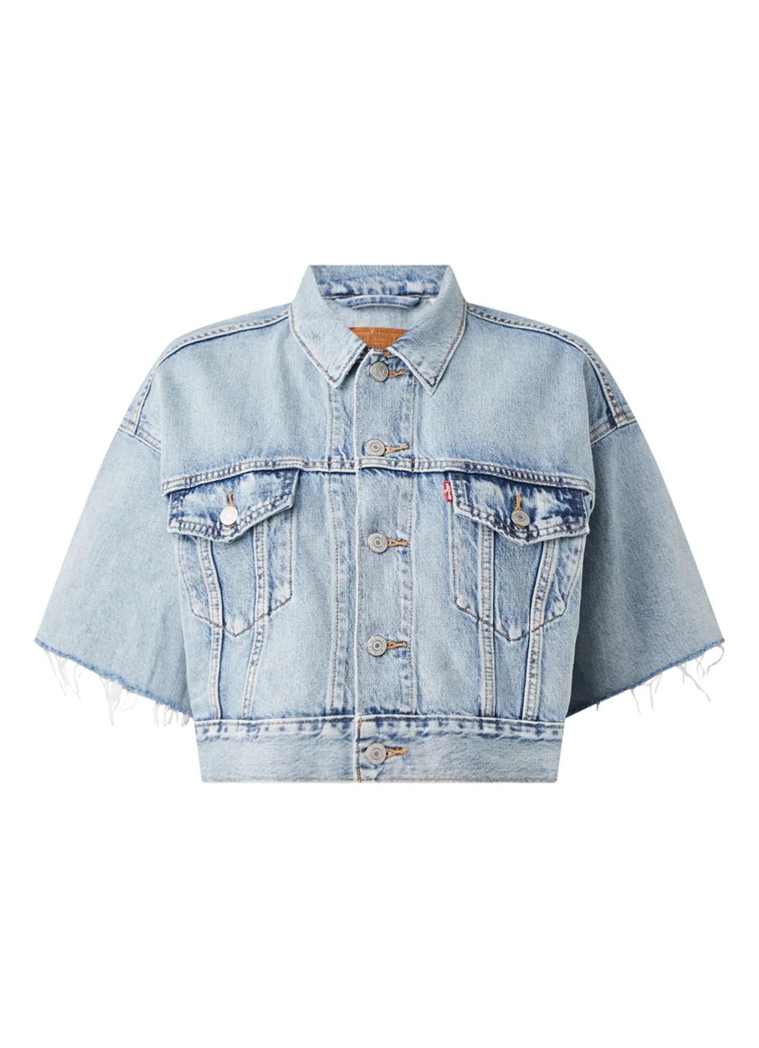 Dad Trucker cropped spijkerjas met korte mouw - voorkant 2 indigo