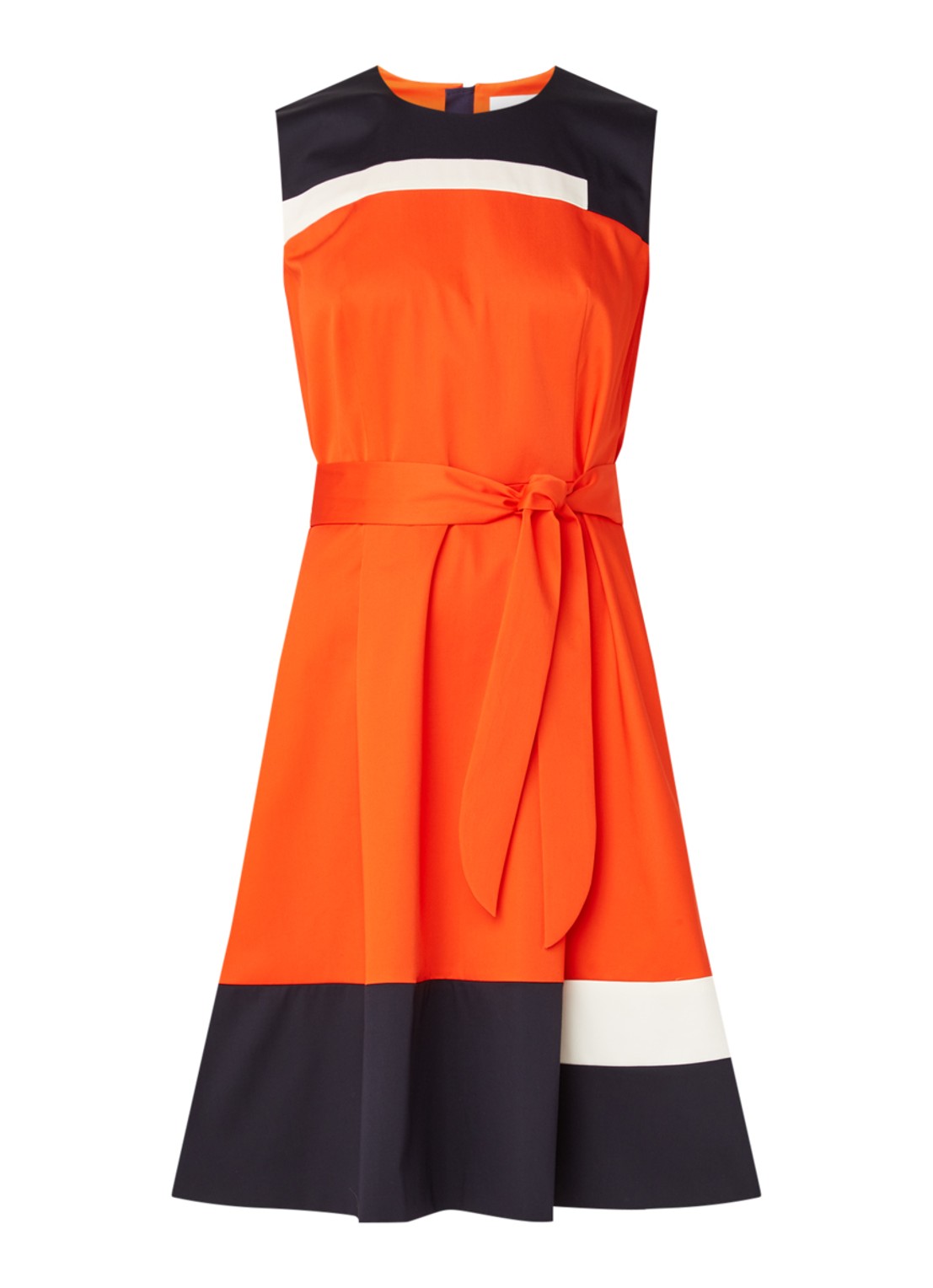Dadesa A-lijn jurk met colourblocking en strikceintuur - voorkant 2 orange
