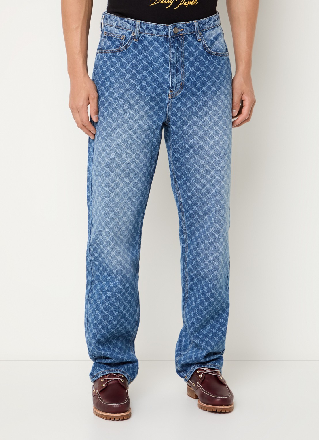 Daily Paper Amba mid waist straight leg jeans met logoprint  - detail 4 middenblauw