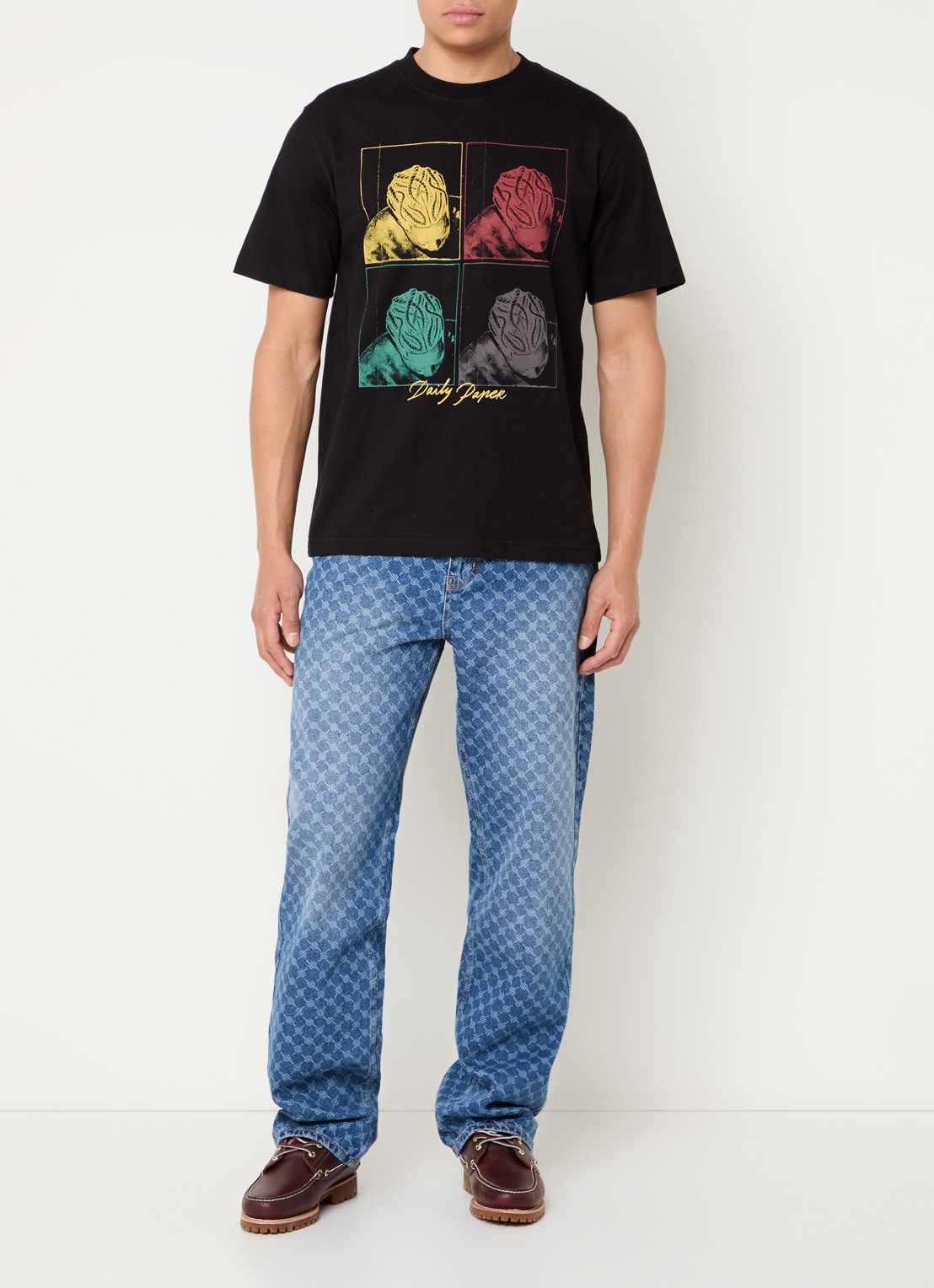 Daily Paper Amba mid waist straight leg jeans met logoprint  - voorkant 3 middenblauw
