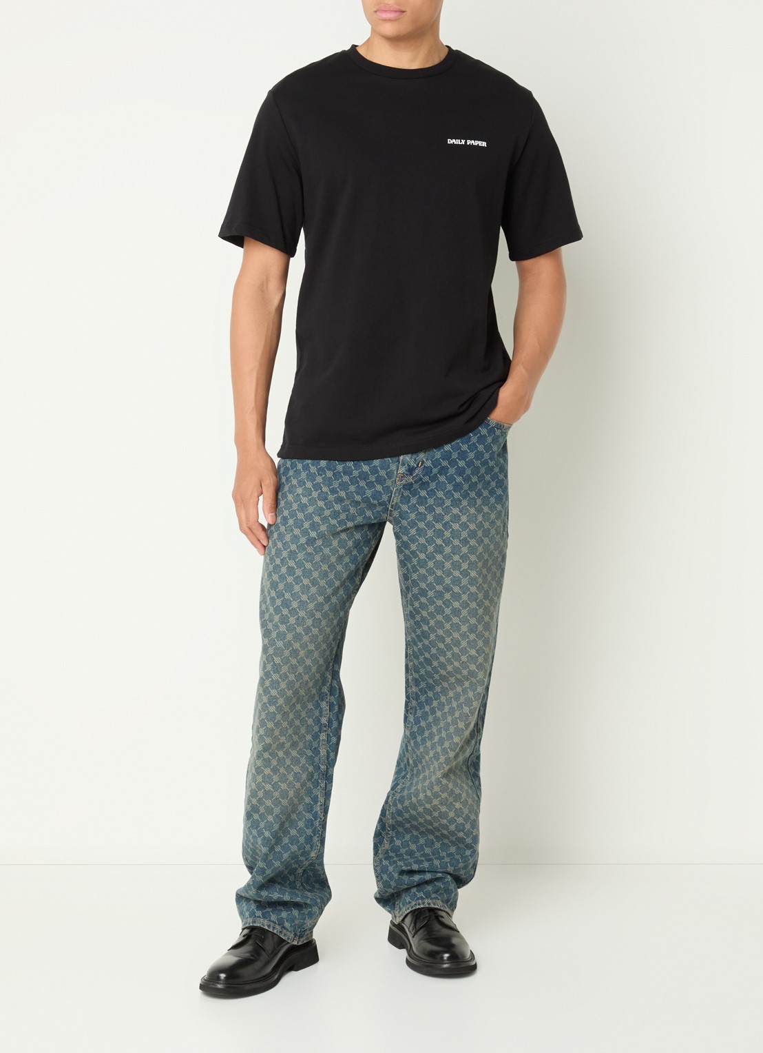 Daily Paper Amba mid waist straight leg jeans met logoprint  - voorkant 6 indigo