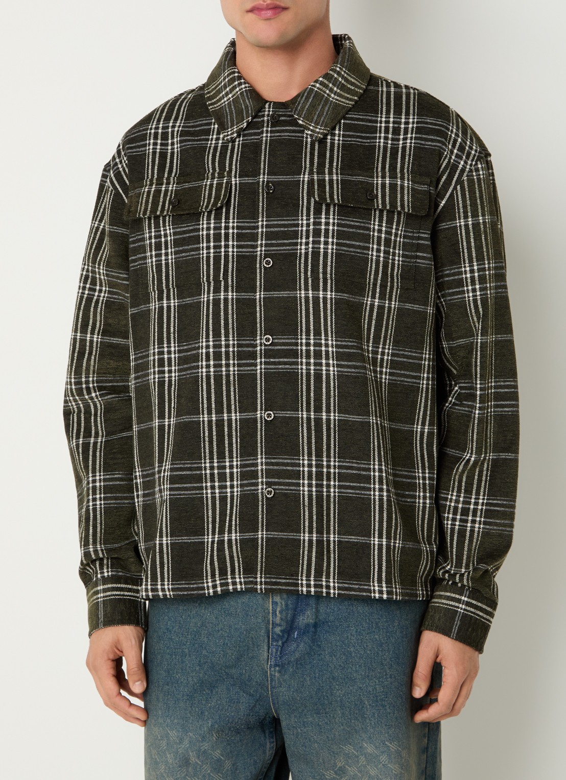 Daily Paper Chinelle overshirt met ruitdessin en klepzakken - detail 3 bronsgroen