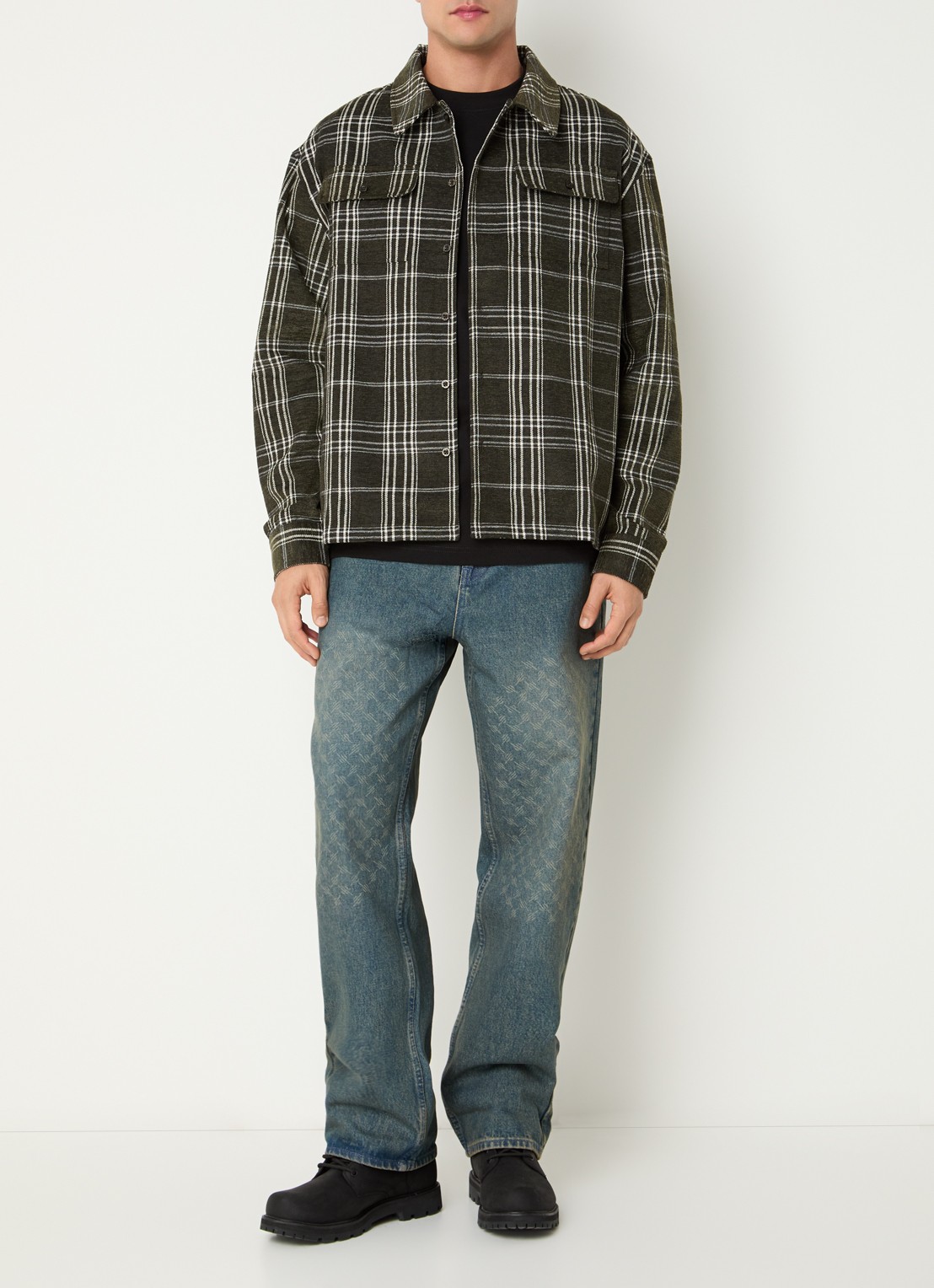 Daily Paper Chinelle overshirt met ruitdessin en klepzakken - voorkant 2 bronsgroen
