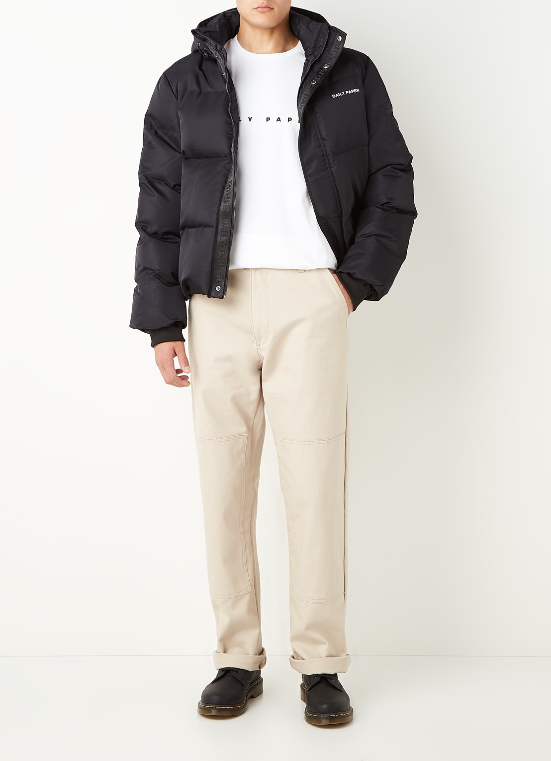 Daily Paper Epuffa puffer jack met afneembare capuchon - voorkant 3 zwart