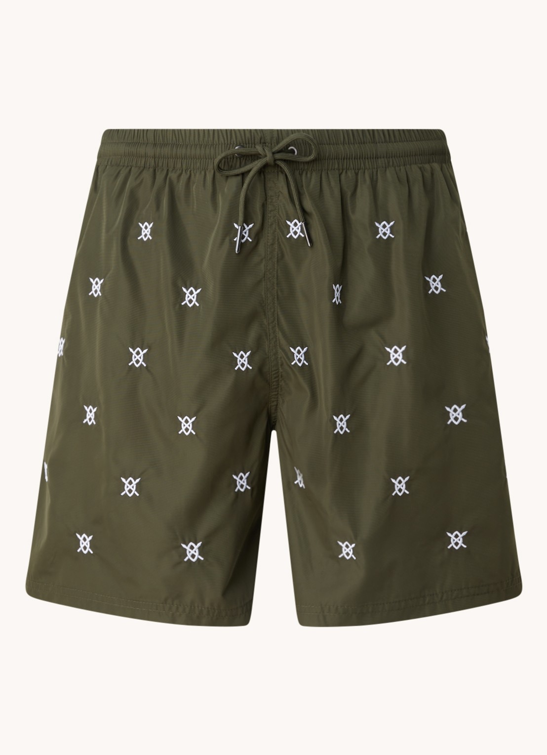 Daily Paper Eswim zwemshorts met logoprint en steekzakken - voorkant 3 legergroen