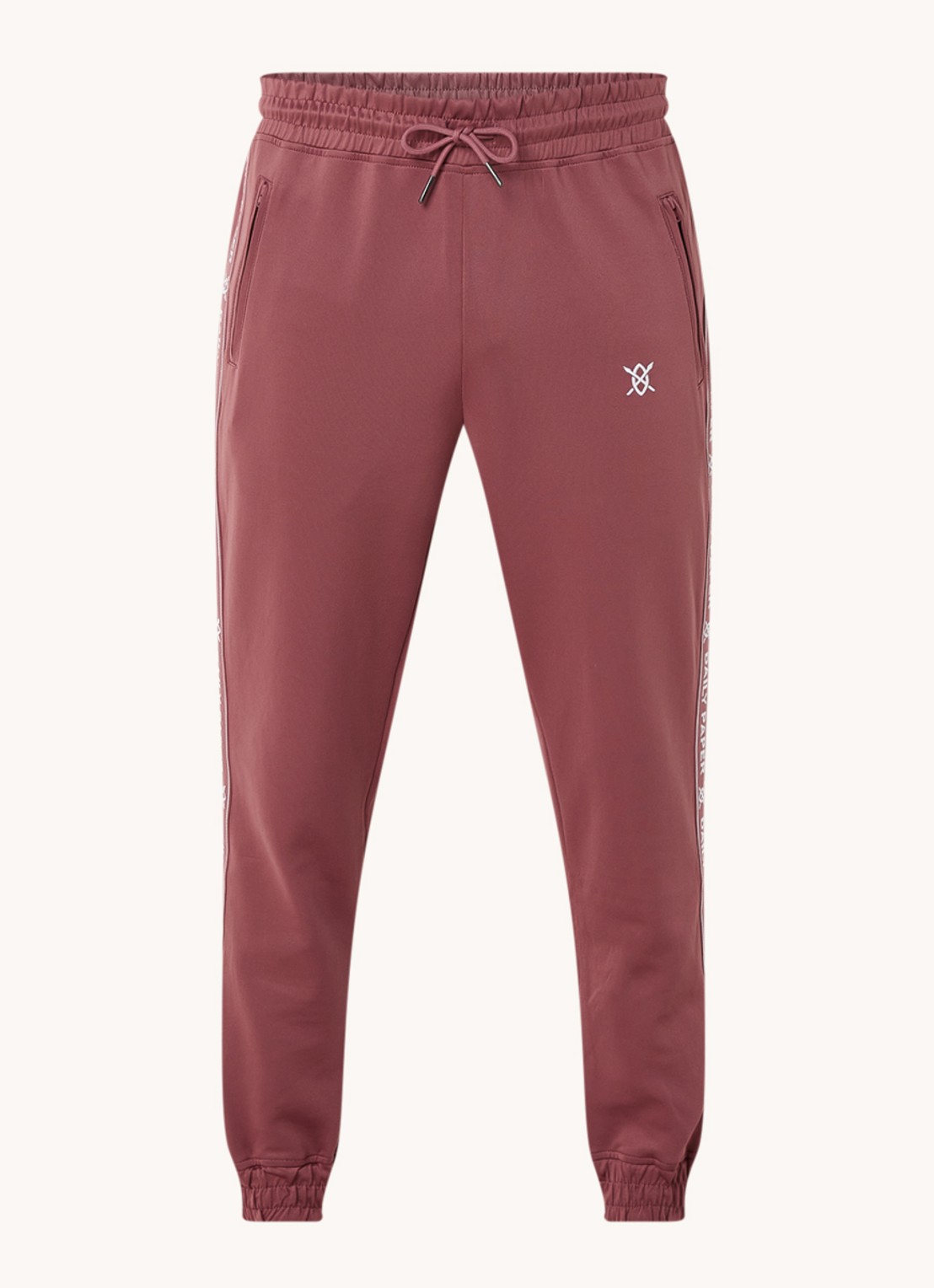 Daily Paper Etape tapered fit cropped trackpants met ritszakken en logoband - voorkant roodbruin