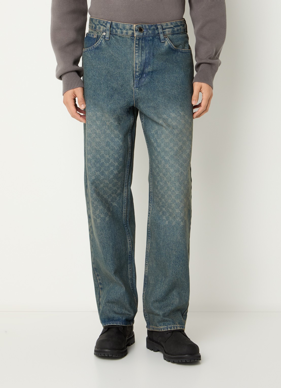 Daily Paper Faced straight leg jeans met medium wassing - detail 2 indigo