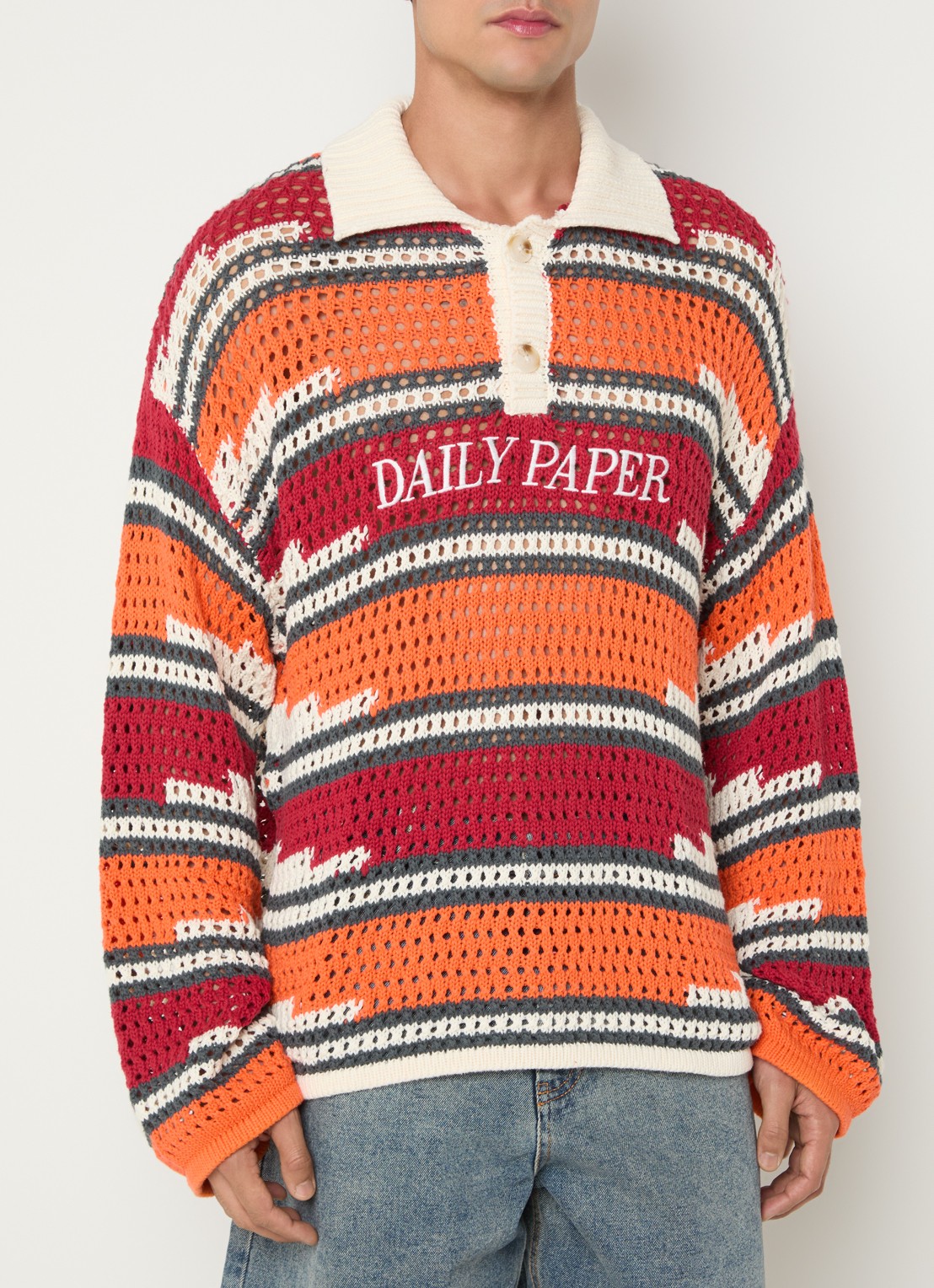Daily Paper Kente grofgebreide trui met logo - detail 2 orange