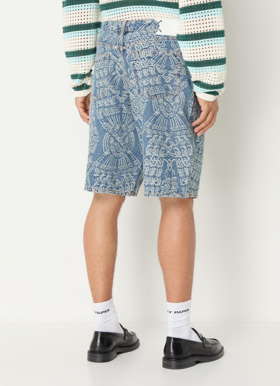 Daily Paper Macrame loose fit korte broek van denim met print - achterkant indigo