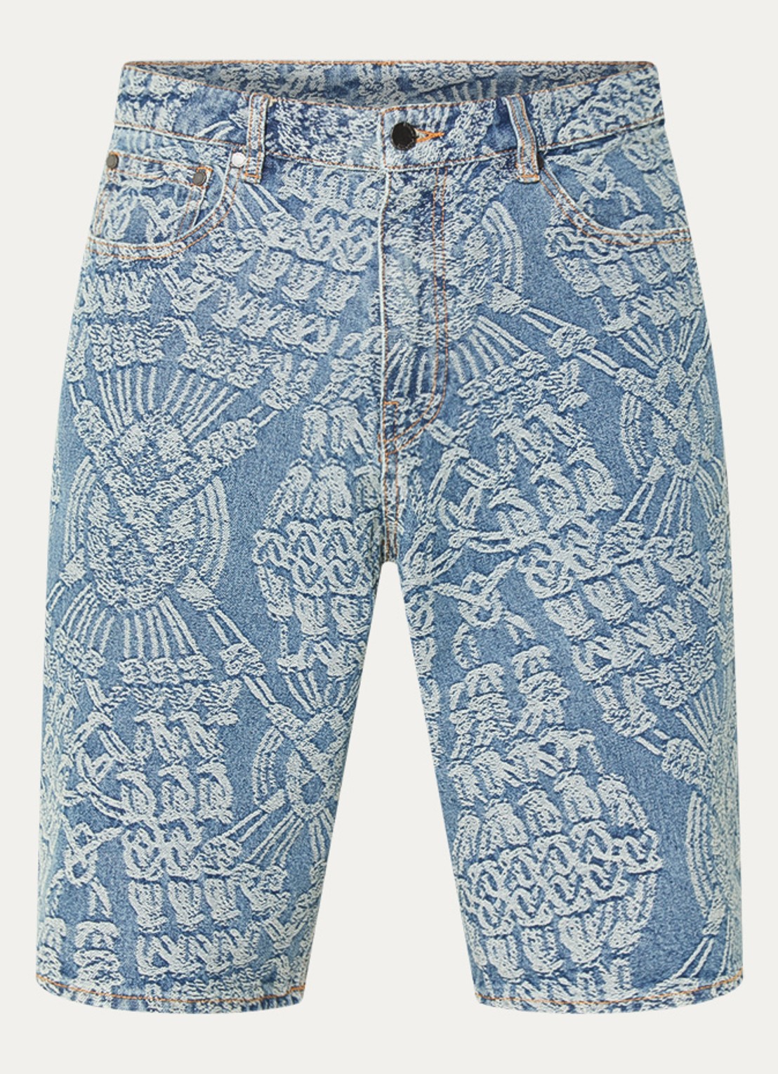 Daily Paper Macrame loose fit korte broek van denim met print - voorkant 2 indigo