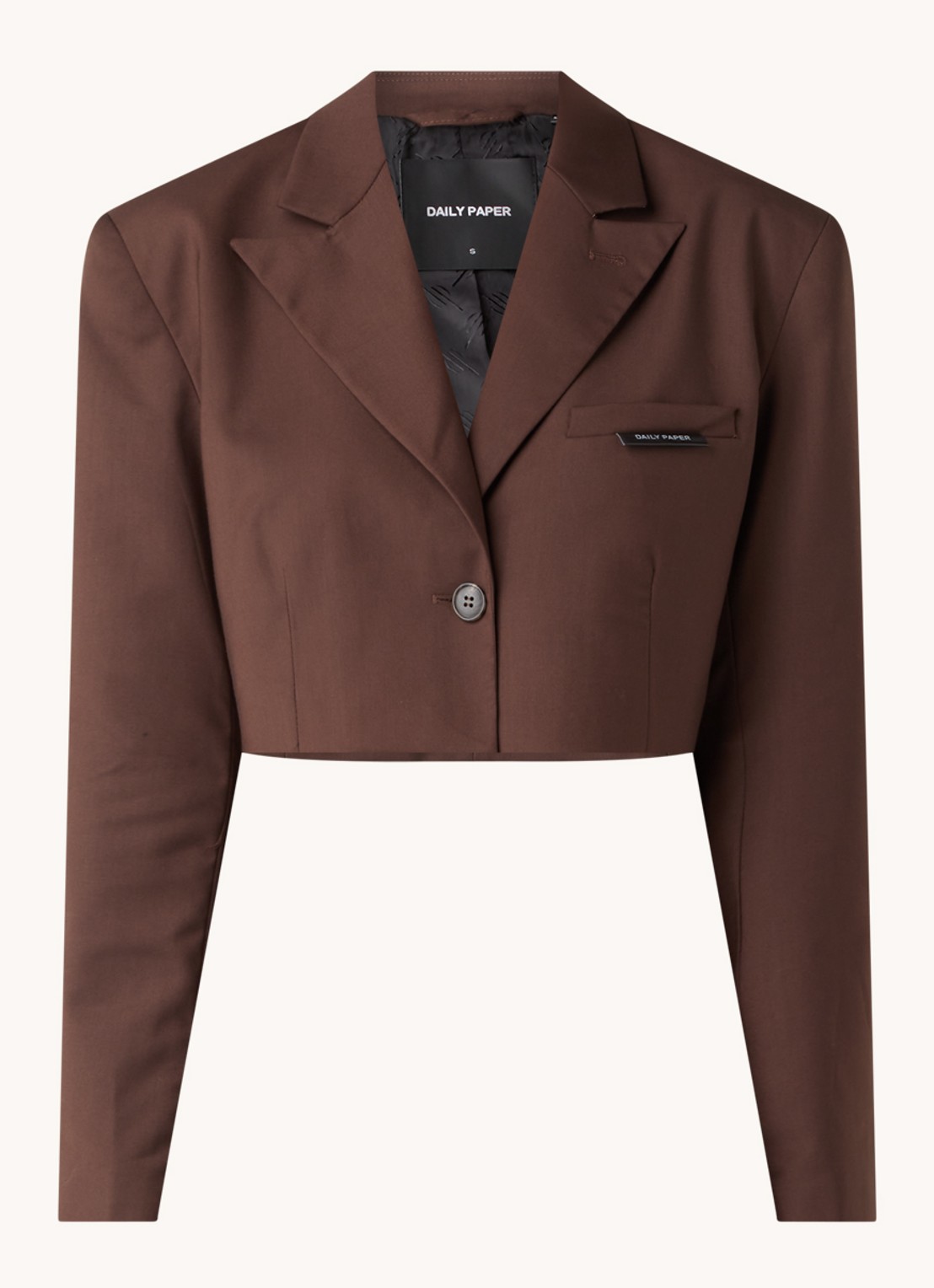 Daily Paper Marimba cropped blazer met borstzak en logo - voorkant 2 donkerbruin