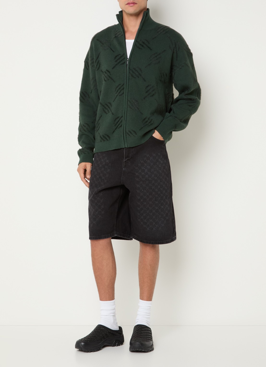 Daily Paper Monogram fijngebreid vest met opstaande kraag - voorkant 4 groen