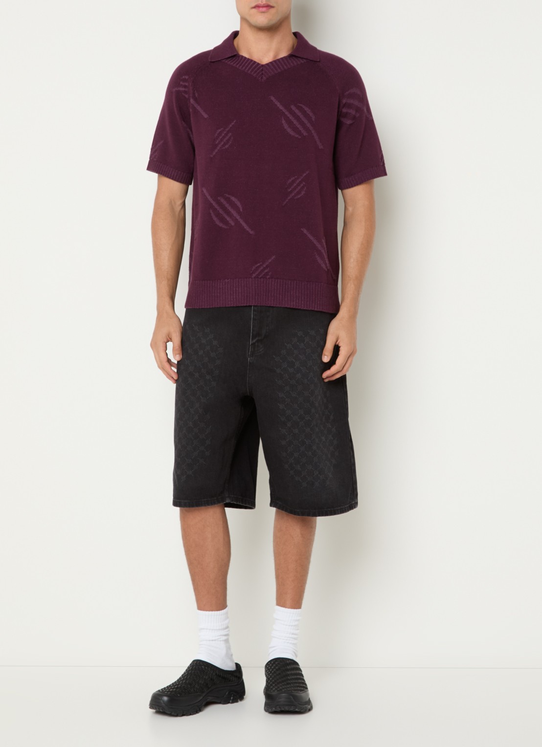 Daily Paper Monogram fijngebreide polo - voorkant 2 aubergine