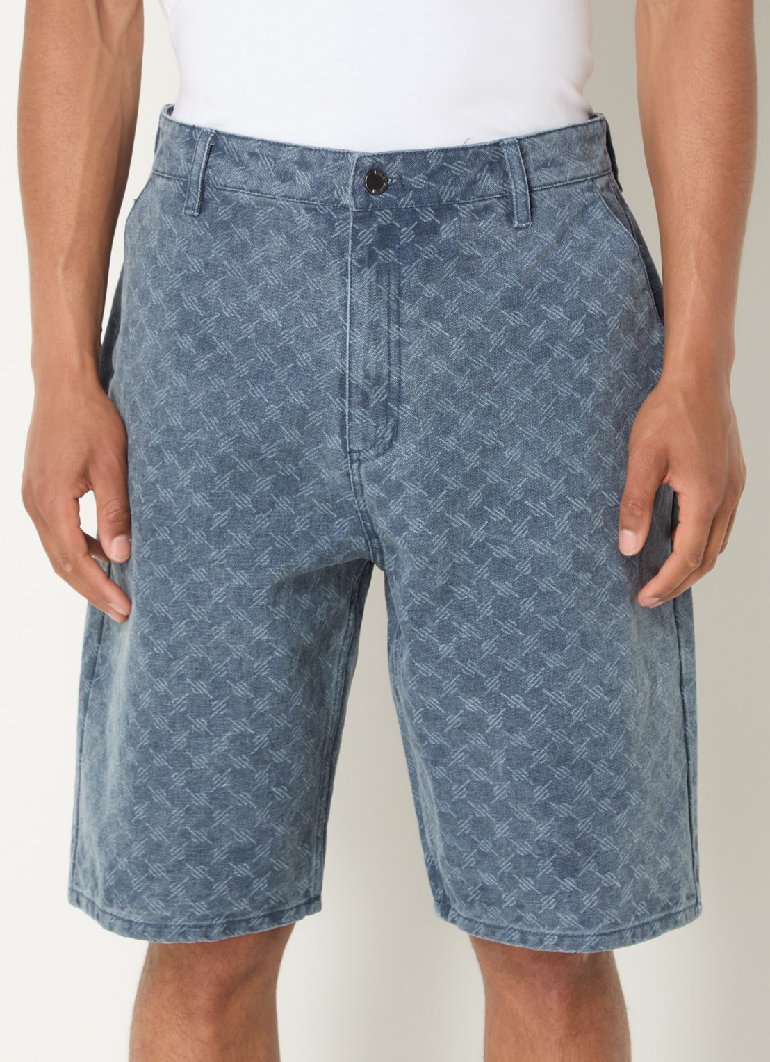 Daily Paper Monogram loose fit korte broek van denim met medium wassing - detail staalblauw