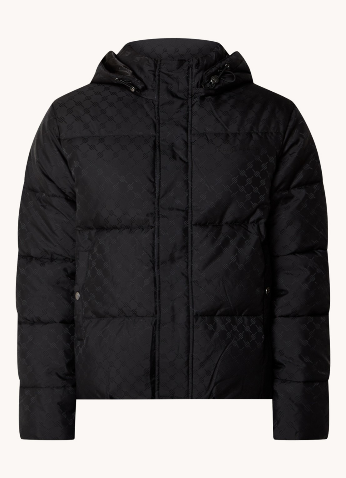 Daily Paper Monogram puffer jack met afneembare capuchon en logoprint - voorkant 4 zwart
