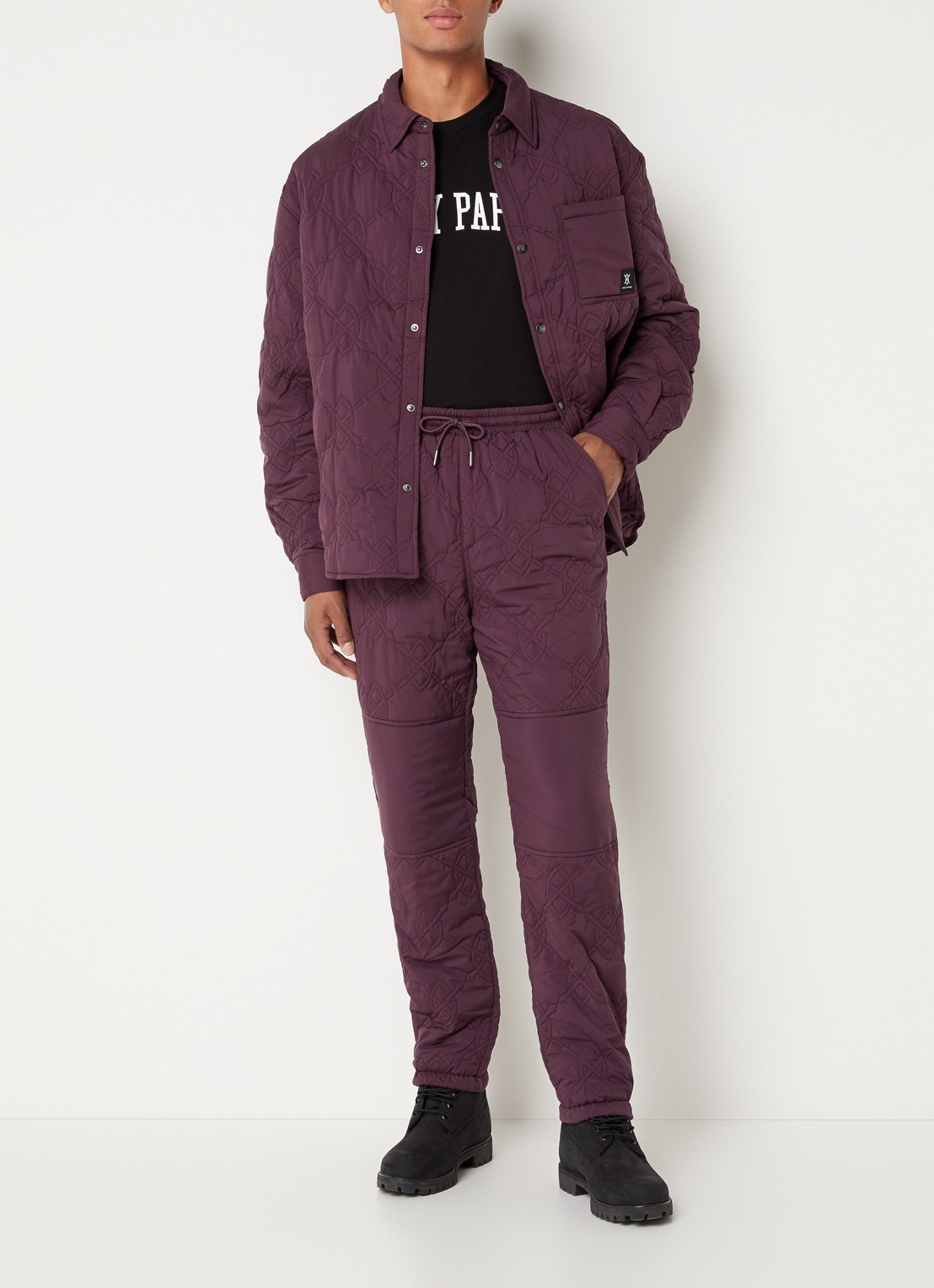 Daily Paper Najub gewatteerd overshirt met logo quilt patroon  - voorkant 3 aubergine