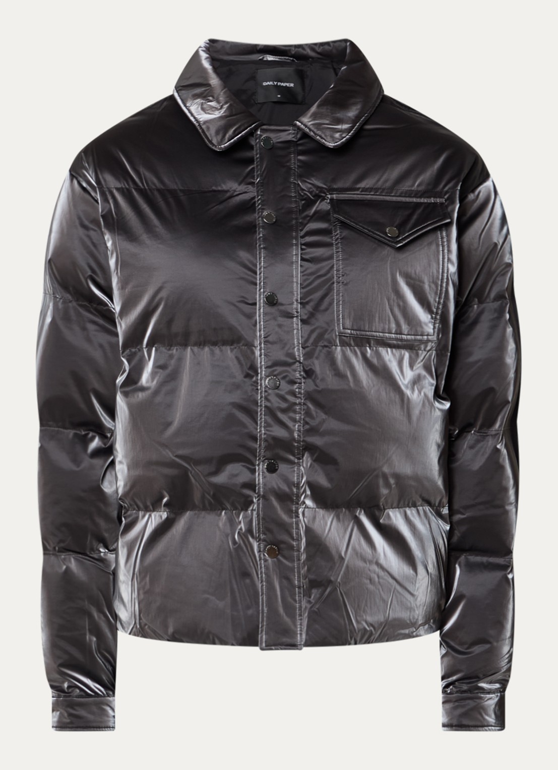 Daily Paper Obsisian puffer jack met borstzak en metallic finish - voorkant 4 grijs