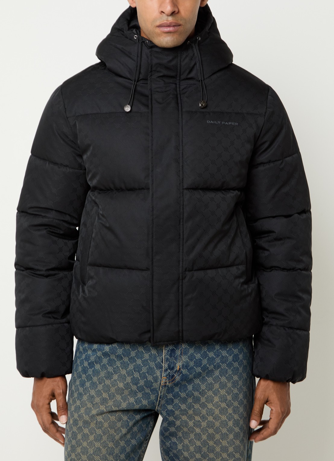 Daily Paper Puffer jack met capuchon - detail 4 zwart