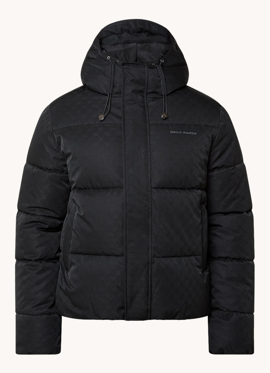 Daily Paper Puffer jack met capuchon - voorkant zwart