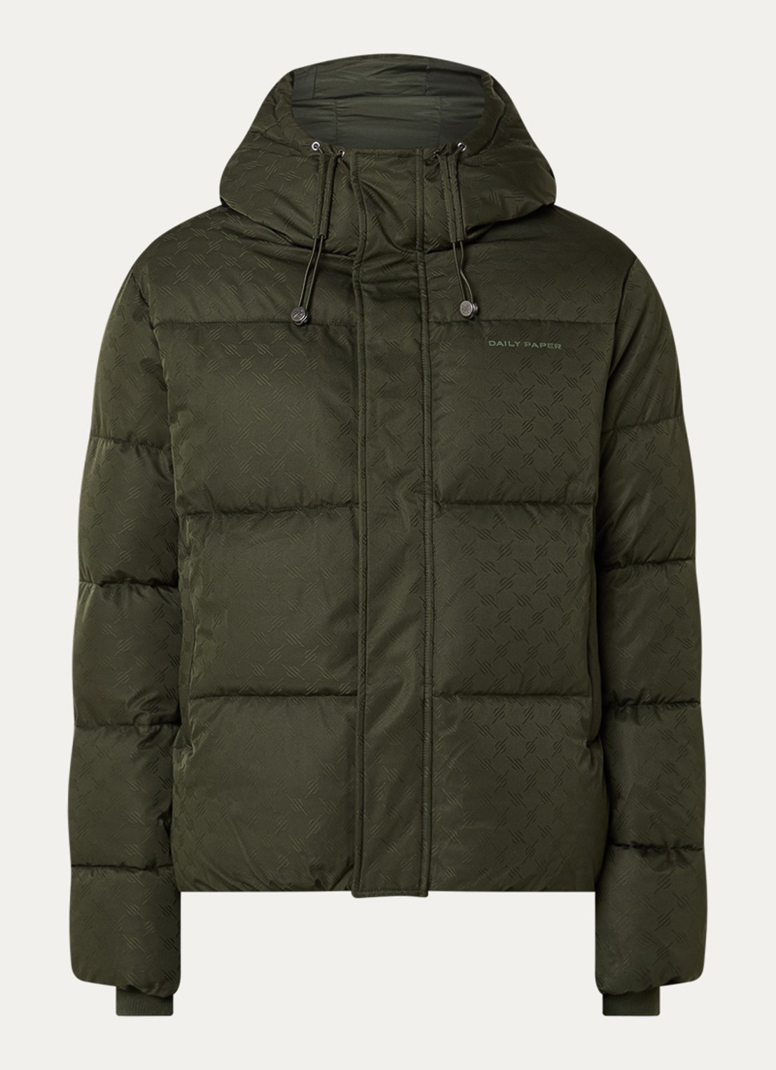 Daily Paper Puffer jack met capuchon - voorkant 3 groen