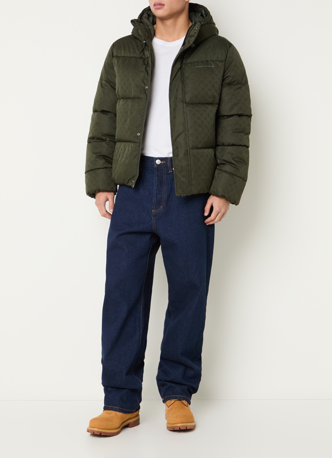 Daily Paper Puffer jack met capuchon - voorkant 4 groen