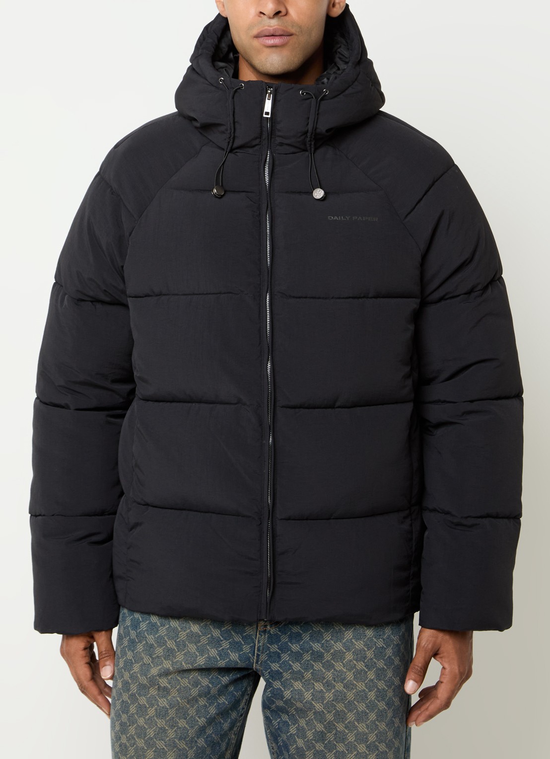 Daily Paper Puffer jack met ritszakken en capuchon - detail 4 zwart