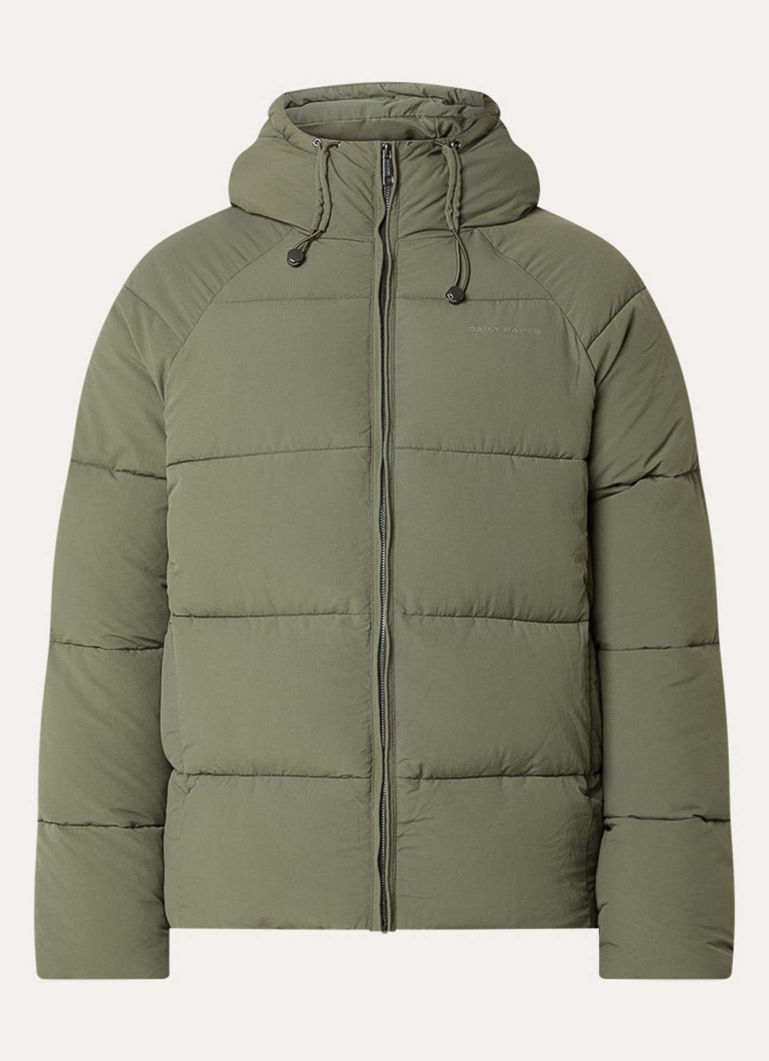 Daily Paper Puffer jack met ritszakken en capuchon - voorkant 3 olijfgroen