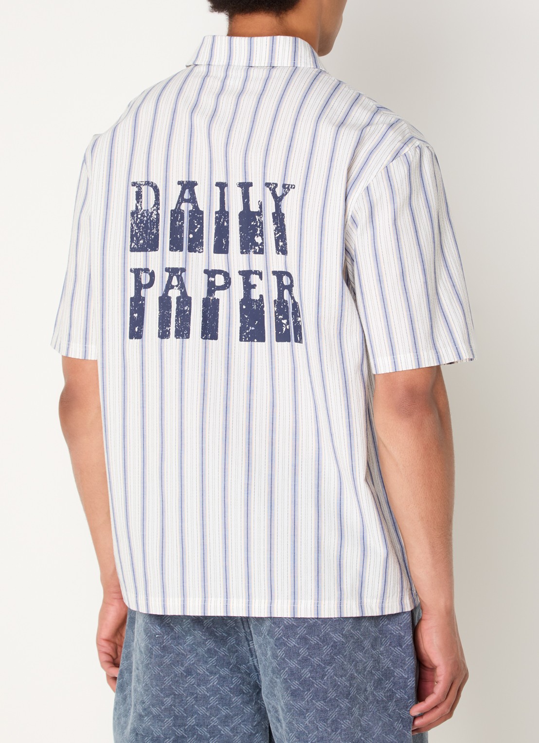 Daily Paper Regular fit overhemd met streepprint - detail staalblauw