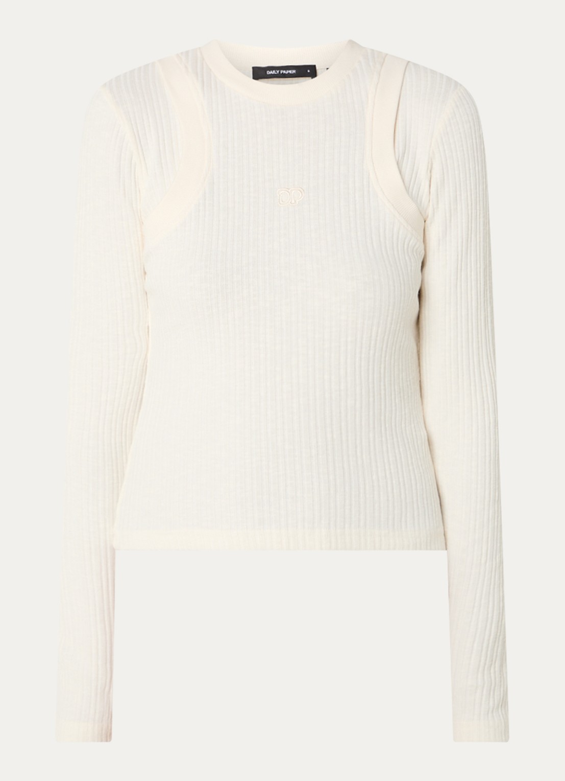 Daily Paper Ribgebreide top met logoborduring en cut-out detail - voorkant 3 ivoor